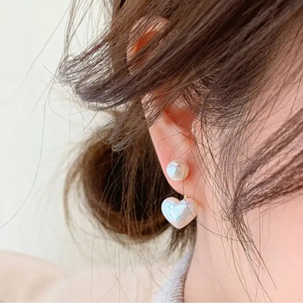 Heart Faux  Pearl Earrings Goldplated